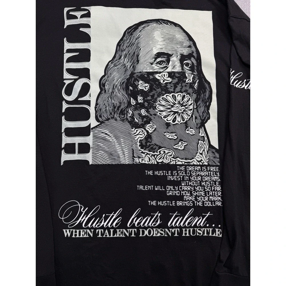 GSTR Hustle Benjamin Franklin Graphic Long Sleeve T Shirt Black 2XL Streetwear